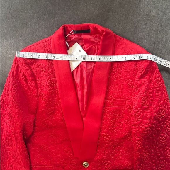 Men’s Slim Fit Red Floral 3 Piece Prom Party Tuxedo Suit 34 Jacket 31 Pants NEW - Picture 9 of 16